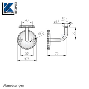 Handlaufhalter für Handlauf aus Edelstahl, Handlaufträger gebogen mit Anschraubplatte zum Anschrauben des Handlaufes, Ronde mit Gummiring und Abdeckrosette Handlaufhalter für Handlauf aus Edelstahl, Handlaufträger gebogen mit Anschraubplatte zum Anschrauben des Handlaufes, Ronde mit Gummiring und Abdeckrosette