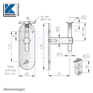 Abmessungen des Handlaufhalters mit langer Wandplatte - Handlaufträger mit Gelenk und Anschraubplatte