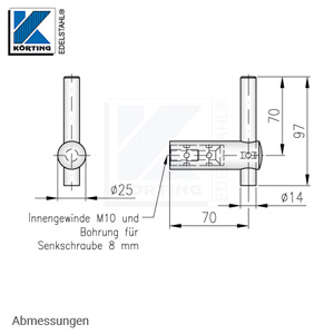 Handlaufhalter für Handlauf aus Edelstahl, D25 mit Handlaufaufträger Rd14 zum Anschweißen am Handlauf - Abmessungen Handlaufhalter für Handlauf aus Edelstahl, D25 mit Handlaufaufträger Rd14 zum Anschweißen am Handlauf - Abmessungen