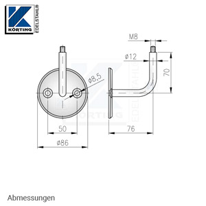 Handlaufhalter für Handlauf aus Edelstahl, Handlaufträger gebogen zum Verschrauben mit M8 Gewindestift, ohne Abdeckrosette