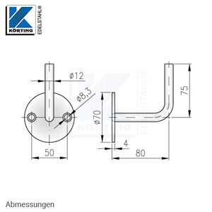 Edelstahl Handlaufhalter mit verschweißter Ronde - Abmessungen