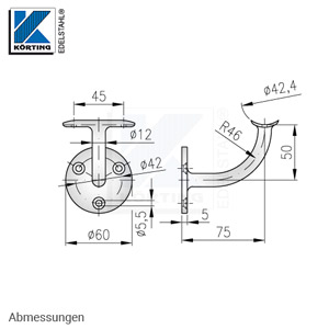 Handlaufhalter aus Edelstahl - Guss - Abmessungen Handlaufhalter aus Edelstahl - Guss - Abmessungen