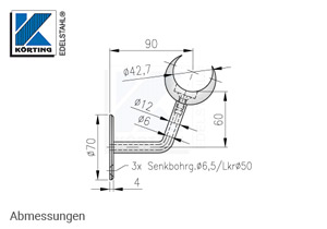 Halter für Nutrohr 42,4 mm mit LED Profil - Abmessungen