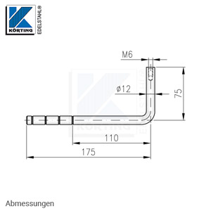 Handlaufhalter 90° gebogen zum Einkleben, mit M6 und Kleberillen - Abmessungen