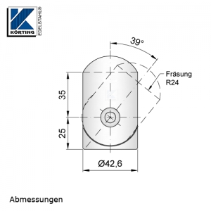 Montagedetail - Pfostenanschluss mit Handlaufstütze mit Gelenk und Verschraubung am Handlauf 48,3 mm - Darstellung waagerecht - Abmessungen