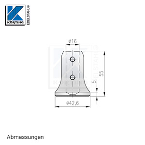 Abmessungen Handlaufstütze zum Anschweißen an Rohr mit Bohrung für Rundmaterial 16 mm