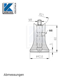 Abmessungen Handlaufstütze zum Einschweißen in Rohr mit Gewindebolzen