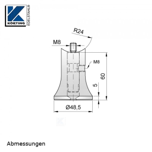 Abmessungen Handlaufstütze zum Einschweißen in Rohr mit Gewindebolzen