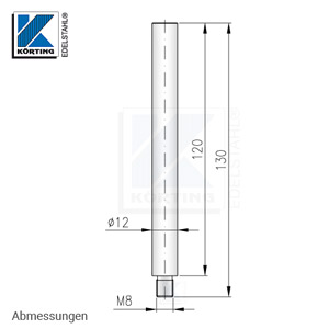 Handlaufträger ø12 mm, 120 mm lang - Abmessungen Handlaufträger ø12 mm, 120 mm lang - Abmessungen