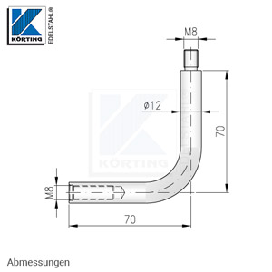 Handlaufträger, 90° gebogen, mit Innengewinde M8 und Außengewinde M8 - Abmessungen