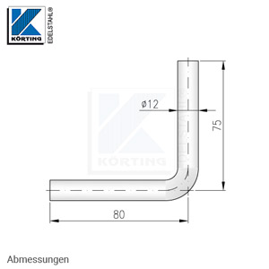 Handlaufträger aus Edelstahl 12 mm, 90° gebogen, zum Anschweißen - Abmessungen