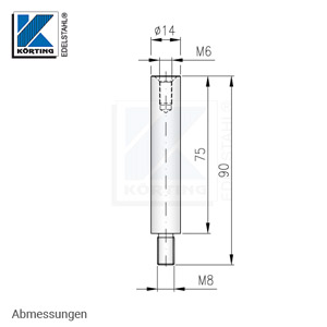 Handlaufträger 14 mm mit Anschlussgew. M8 und Innengew. M6 - Abmessungen