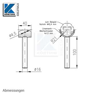 Handlaufträger ø16 mm mit Anschraubplatte halbrund - Abmessungen