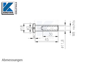 Hülsenmutter D18 aus Edelstahl mit einem Innengewinde M8x30 rechts - Abmessungen