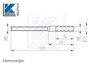 Innengewindeanker Ø11 x 125 mm - Gewinde M8x35 mm - Abmessungen Innengewindeanker Ø11 x 125 mm - Gewinde M8x35 mm - Abmessungen