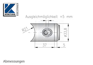 Querrohrverschraubung für Pfosten aus Rohr 42,4 mm und Querstreben aus Rohr 33,7 mm - Abmessungen