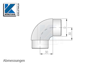 Rohrbogen 90° aus Edelstahl mit Bund zum Kleben in Rohr 42,4x2,0 mm - Abmessungen