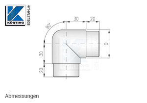 Rohrbogen 90° Gehrung, mit gerundeter Spitze - Abmessungen