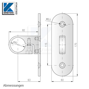Edelstahl Rohrklemmbefestigung mit Wandplatte - Abmessungen