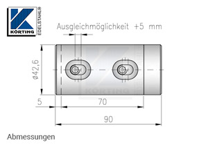 Rohrverschraubung für Rohr 42,4 mm V4A - Abmessungen