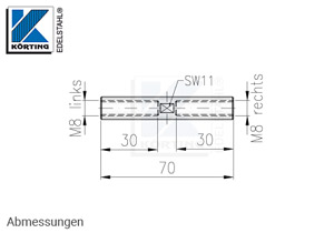 Seilspanner Edelstahl mit Innengewinde M8 links und rechts - Abmessungen