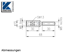 Seilspanner aus Edelstahl mit Aussengewinde M8 rechts und Innengewinde M8 links - Abmessungen