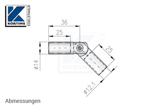 Verbinder für Rundmaterial 12 mm mit Gelenk - Abmessungen