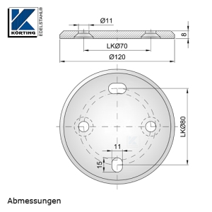 Abmessungen Edelstahl Ronde 120x8 mm zur seitlichen Montage von Geländerpfosten