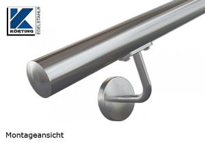Handlaufhalter für Handlauf aus Edelstahl, Handlaufträger gebogen mit Anschraubplatte zum Anschrauben des Handlaufes, Ronde mit Gummiring und Abdeckrosette Handlaufhalter für Handlauf aus Edelstahl, Handlaufträger gebogen mit Anschraubplatte zum Anschrauben des Handlaufes, Ronde mit Gummiring und Abdeckrosette