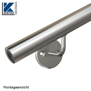 Handlaufhalter für Handlauf aus Edelstahl, Handlaufträger gebogen zum Anschweißen des Handlaufes, Ronde gedreht mit Fase - Montageansicht Handlaufhalter für Handlauf aus Edelstahl, Handlaufträger gebogen zum Anschweißen des Handlaufes, Ronde gedreht mit Fase - Montageansicht