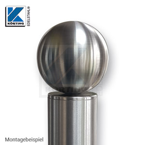 Edelstahl Kugel ø60 mm auf Endkappe eines Pfostens verschraubt