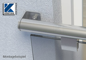 Edelstahl Winkel für Edelstahlrohre 42,4 mm geschliffen - Montagebeispiel Fenstergitter mit Glas