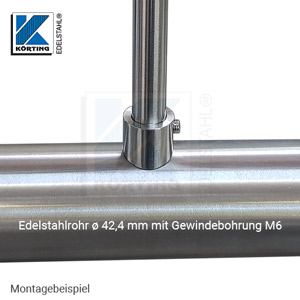 Edelstahl Zierstabhalter ø16 mm zur rechtwinkligen Montage an Rohr ø42,4 mm