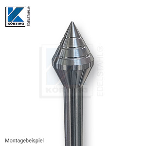 Edelstahl Zierstück Kegel auf Zierstab ø12,1 mm als Abschluss montiert