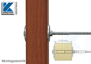 Montageansicht Edelstahl Hülsenmutter an Holzbalken