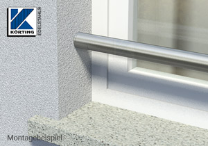 Absturzsicherung in Form eines unsichtbar verschraubten Edelstahlrohres in einer Fensterlaibung Absturzsicherung in Form eines unsichtbar verschraubten Edelstahlrohres in einer Fensterlaibung